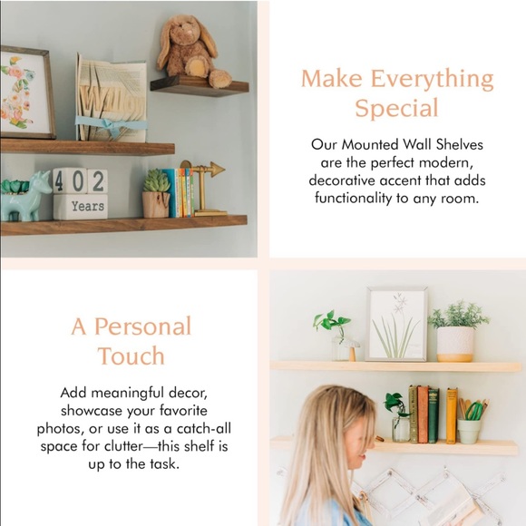 Willow and grace 36” light walnut floating shelves set of 2 - Picture 2 of 4